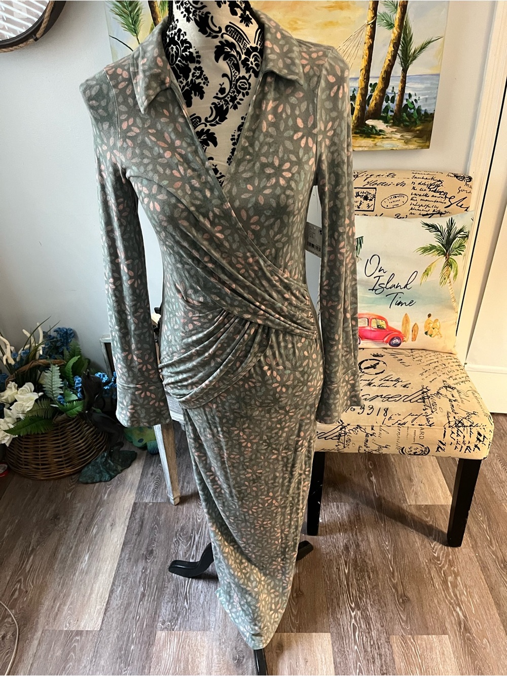NWT Free People Textured Faux-Wrap Maxi Dress - Sage Floral, Small - Picture 2 of 11